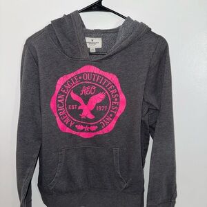 American Eagle Outfitters Gray Hoodie with Pink Logo